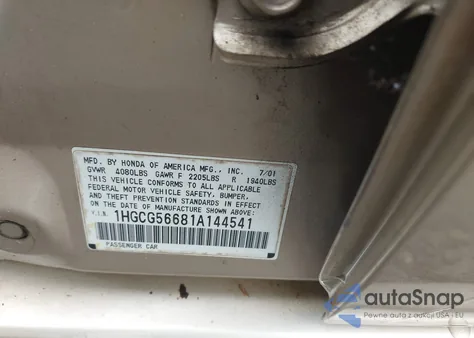 2001 Honda Accord 2.3 Ex z USA, uszkodzony, nr VIN 1HGCG56681A144541